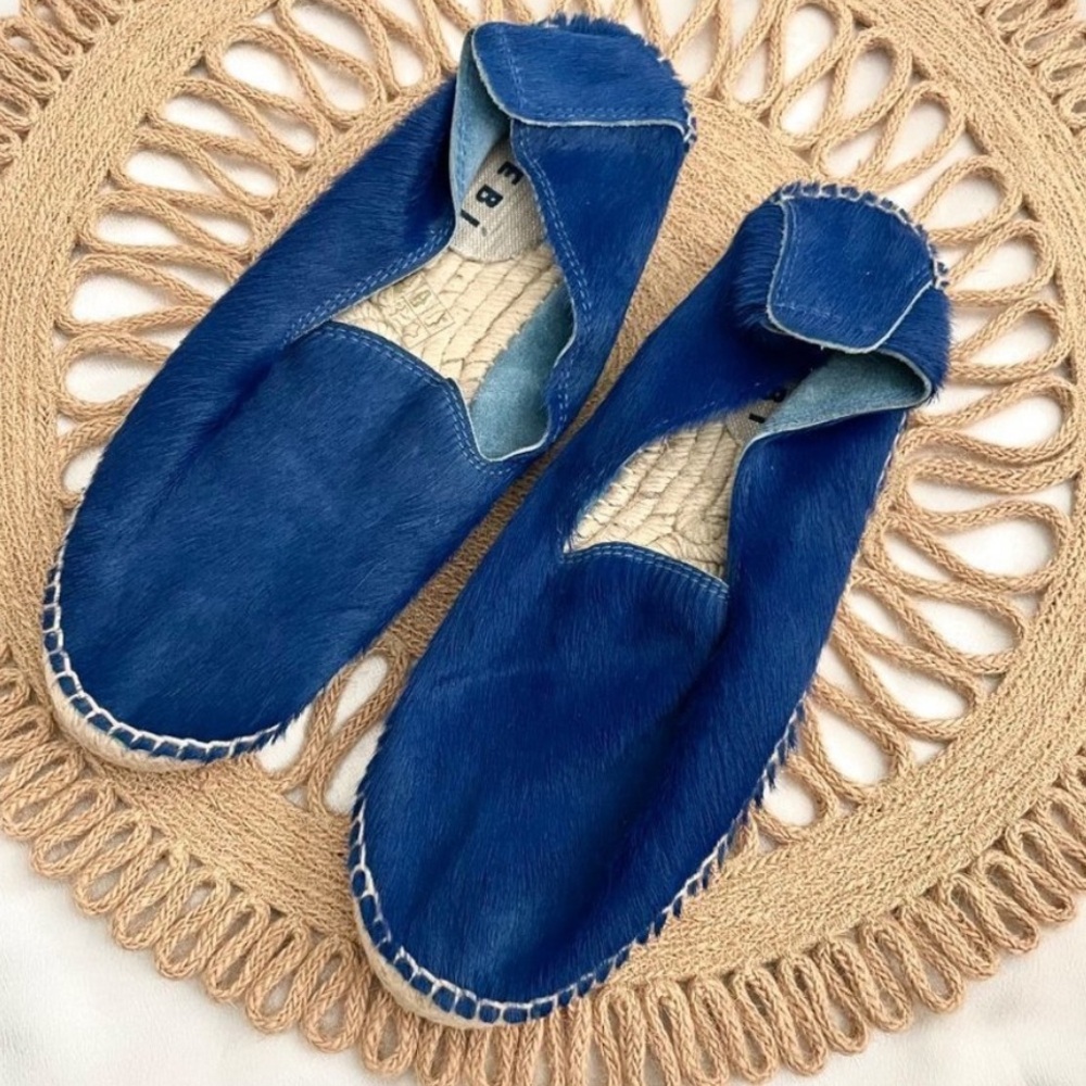 NWOT Manebi Blue Calf Hair Flat Espadrilles in EU Size 39